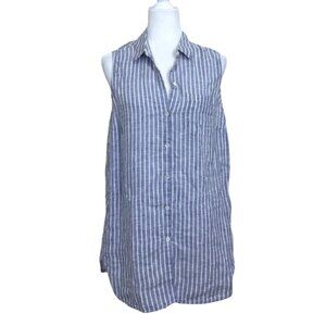 J. Jill Love Linen Womens Sleeveless Top Button-Up Blue White Stripe Size S
